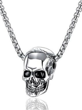 NEW Stainless Steel Skull Head Pendant Necklace 22" Link Chain Silver Tone